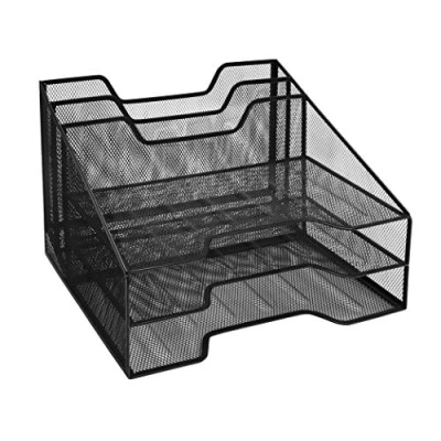 Image of OSCO Black Wiremesh File Organiser A4 Letter Tray Desk Desktop Paper Rack 5 Sections No Assembly Required 24 x 32 29 cm