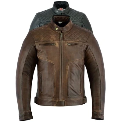 Image of Texpeed Mens Leather Motorcycle Jacket Touring Motorbike With Genuine Biker CE Armour (EN 1621 1) Protection Quilted Diamond Stitched Design Brown 4XL