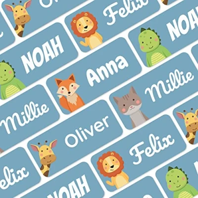 Image of melu kids® Name Labels for Clothes &amp; Items (150, Blue) No Iron Labels, Personalised and Washable Clothing Kids Stickers, Stick on Tags School, Care Homes