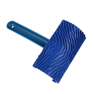 Image of Blue Rubber Wood Grain Paint Roller DIY Graining Painting Tool with Handle