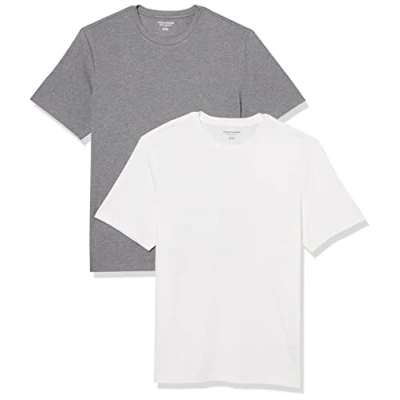 Image of Amazon Essentials Men&#039;s T Shirt Regular Fit Short Sleeve Crewneck, Pack of 2, Grey Heather/White, M