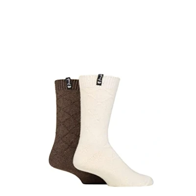 Image of Mens 2 Pair Pringle Recycled Wool Boot Socks Diamond Stone / Brown 7 11