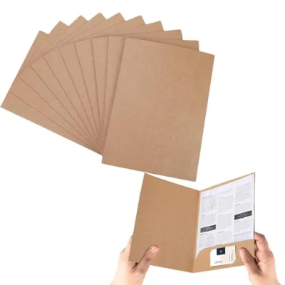 Image of 10Pcs A4 Project Folder Document Files Kraft Paper File Square Cut Folders Office Insert Presentation Holder Storage Pouch Paperwork Organizer with Cards Slot for School