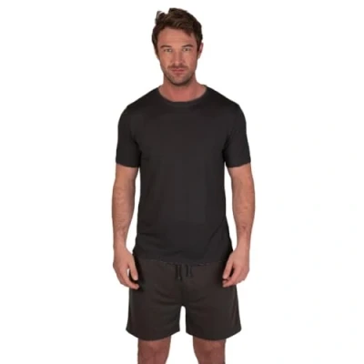 Image of Light &amp; Shade LSSET032 Men&#039;s Crew Neck T shirt and Short Pyjama Set, Charcoal, L