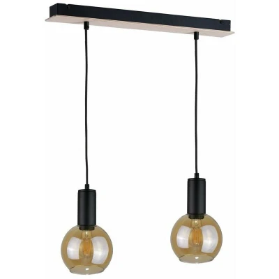 Image of Jantar Bar Pendant Ceiling Light Wood, 50cm, 2x E27