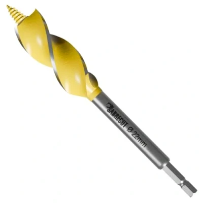 Image of 1 x SabreCut SCAG022 22mm 165mm Wood Auger Quad Flute Self Feed Tip Grooved Hex Shank Drill Bit for High Speed Drilling in and MDF