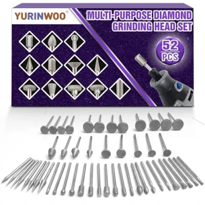 Image of 52 PCS Diamond Grinding Bit Set Compatible with Dremel, Multifunctional Stone Carving, Burr Bits for Rotary Tool Accessories, 1/8&quot; (3mm) Shank Glass Ceramics Polishing