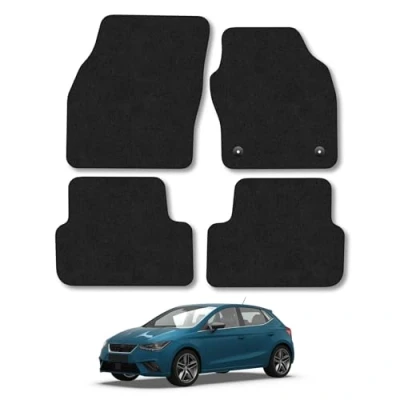 Image of Car Mats for Seat Ibiza (2017+) Tailored Fit Carpet Floor Mat Set Accessory Black Custom Fitted 4 Pieces with Clips Anti Slip Backing &amp; Trim Edging