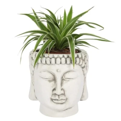 Image of Spirit of Equinox Elegant White Terracotta Buddha Head Planter 20cm x (1 Pc.) Zen Vibes, Unique Eye catching Design Home Decor Perfect for Indoor Plants