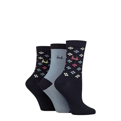Image of Women&#039;s 3 Pair Pringle Patterned Cotton and Recycled Polyester Socks Scatter Diamond Navy 4 8 Ladies