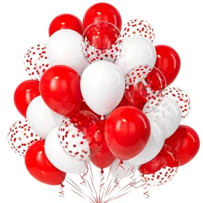 Image of Teselife Red and White Balloons, 30Pcs 12 Inch Confetti Balloon with Ribbon Girls Women Birthday Bridal Shower Wedding Anniversary Engagement Prom Christmas Valentine&#039;s Day Party Decoration