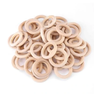 Image of 50Pcs Natural Unfinished Wood Circles Rings for Ornaments Crafts(48mm)