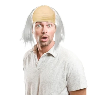 Image of XNIVUIS White Wig Bald Grandpa Costume Men&#039;s Semi Scientist Crazy Professor Fancy Dress for Halloween Carnival Party Cosplay Theme (White)