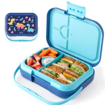 Image of BOZ Bento Box for Kids Lunch Toddler Daycare Leak Proof 4 Compartments Container Dishwasher Safe (Dinosaur)