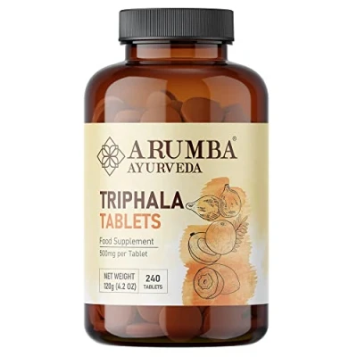 Image of Arumba Ayurveda Triphala Tablets 240 Tablets, 500 mg per Tablet, Made with Pure Amalaki Powder, Haritaki Bibhitaki Powder