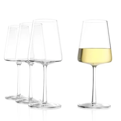 Image of Stölzle Lausitz White Wine Glasses Set of 4 (Power). Dishwasher Safe, Lead Free Crystal Luxury (13.5 Floz). Durable
