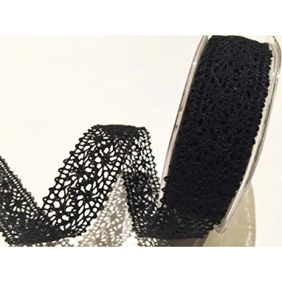 Image of Bertie&#039;s Bows Black Crochet 22mm Lace per metre (This is a Cut from roll, Presented on Ribbon Card)