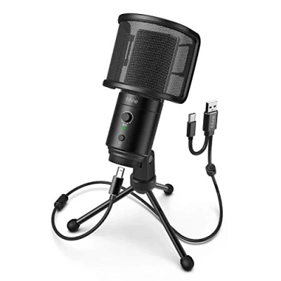 Image of FIFINE USB Desktop PC Microphone with Pop Filter for Computer and Mac, Studio Condenser Mic Gain Knob Mute Button Headphone Jack Gaming Streaming Recording YouTube, Extra C Plug K683A