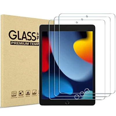 Image of ProCase 3 Pack Screen Protector for iPad 10.2 Inch 9th / 8th 7th Generation 2021 2020 2019, Tempered Glass Film Guard 7 8 9 Clear