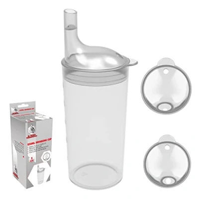 Image of Dr. Bone&#039;s 2 spout Feeding Cup with Straw Holes Adult Drinking/Feeding Cup. Small for Liquids, Large Solid/Blend Food. Convenient, Reduces Risk of Spillage, Easy to Hold and use