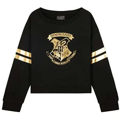 Image of Harry Potter Girls Sweatshirt, Soft Cosy Hogwarts Crew Neck Jumper Gifts for (Black, 13 14 Years)