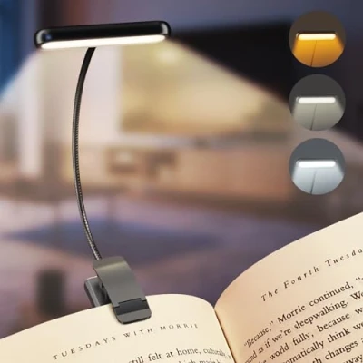 Image of iFalarila Rechargeable Book Light, 12 LED Reading Light for Bed with 360 Adjustable Neck, Eye Care [RA&gt;95] Clip on Lamp Books, Kindle, Tablet, Study, Travel (White, 1 Pack)