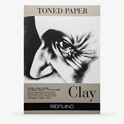 Image of Fabriano Honsell 19100499 Toned Clay Drawing Pad, DIN A3, 50 Sheets, 120 g/m², Grey Paper with 15% Cotton Content, Natural Surface, for All Drying Techniques