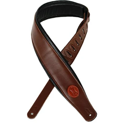 Image of Levy&#039;s MSS2 BRN 2.5 inch Padded Guitar Straps with Garment Leather Back and Signature Logo Brown