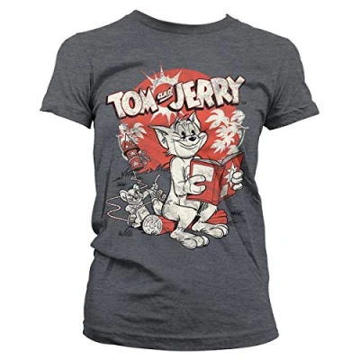 Image of Tom &amp; Jerry Officially Licensed Vintage Comic Women T Shirt (Dark Heather), M