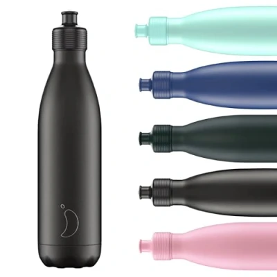 Image of Chilly&#039;s Original Sports Bottles BPA Free Stainless Steel Reusable Water Bottle Keeps Cold, Double Walled, Vacuum Insulated Dishwasher Safe Lid 750ml Monochrome Black