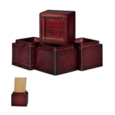 Image of Relaxdays Furniture Riser Set Of 4, 8.5 cm Rise, Table, Chairs, Beds, Elephant Feet, 10x11.5x11.5 cm, Brown, bamboo