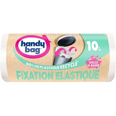 Image of Handy Bag Rolls of 15 Rubbish Bags Elastic Fastening for Bathroom 10 L 80% Recycled Plastic with Fastening, Suitable Small Bins, 40 x cm