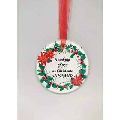Image of DF Husband Wreath Glass Christmas Tree Hanging Plaque/Decoration Memorial Xmas Bauble
