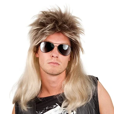Image of Boland 86060 Ryan wig, mullet, blond brown, 80s, artificial hair, assi hairstyle, proll, rock star, tracksuit, bad taste party, accessory, theme carnival