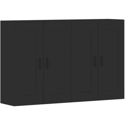 Image of vidaXL Wall Mounted Cabinets Set of 2, Black Engineered Wood, Flexible Organiser for Living Room, Bedroom, Office