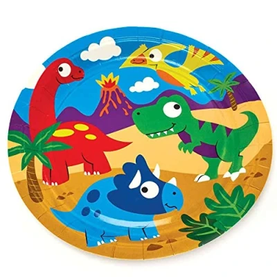 Image of Baker Ross FC978 Dinosaur Party Plates Pack of 10, Kids Plates, Birthday Paper