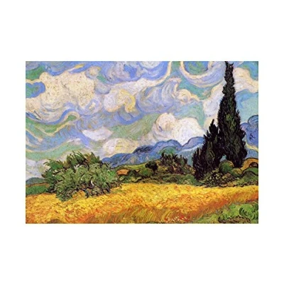 Image of Wee Blue Coo Van Gogh Wheat Field Cypresses 1889 Painting Framed Art Print Picture F12X1630