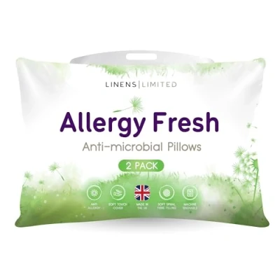Image of Linens Limited Soft Pillows 2 Pack, Allergy Fresh, and Firm with Orthopedic Support, Anti Hollowfibre, Machine Washable (White)