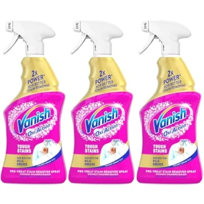 Image of Vanish Gold Oxi Action Multi Stain Degreaser For Stubborn Stains, 950ml Pre Treat Trigger Spray 30 Seconds Removal Colours and Whites Pack of 3