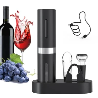 Image of CIRCLE JOY 5 in 1 Electric Wine Opener Set, Rechargeable Corkscrew Bottle with Charging Base, Foil Cutter, LED Indicator, Aerator Pourer and Vacuum Stopper