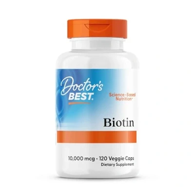 Image of Doctor&#039;s Best, Biotin, 10000mcg (10mg), high dose, 120 Vegan Capsules, Gluten Free, SOYA Vegetarian, GMO for Hair and Skin