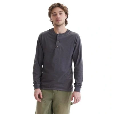 Image of Hanes Men&#039;s T Beefyt Henley Cotton Long Sleeve Shirts, Slate Heather, S