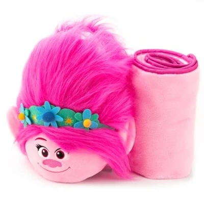 Image of Trolls Armrest Buddy Stuffed Plush Travelling Toy With Blanket 13 Kids Ultimate Travel Pillow Companion Set (Poppy)