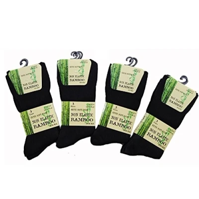 Image of FLAVES FASHION (FF11) Men&#039;s 60% Bamboo Super Soft Non Elastic Socks Design Loose Top (UK 6/11, eur 39/45, Black [6 pairs])