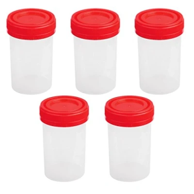 Image of 5x 60ml Plastic Graduated Measuring Cup Sterile Container with Lid