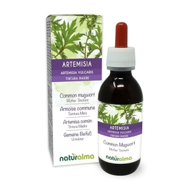 Image of Common Mugwort (Artemisia vulgaris) herb with Flowers Alcohol Free Mother Tincture Naturalma Liquid Extract Drops 120 ml Food Supplement Vegan