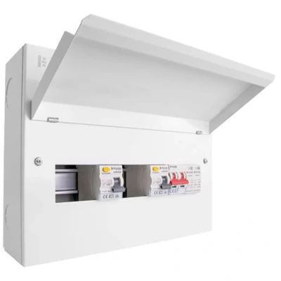 Image of Elucian CUEB14MSRCDSP6 14 Way Metal Consumer Unit with 100A Mains Switch + 2 x 80A RCD Pole SPD 6 Free Ways