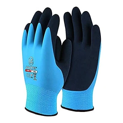 Image of UCI Unisex AQUATEK Dual Coated Latex Gloves Large 10 Pairs, Blue, Black