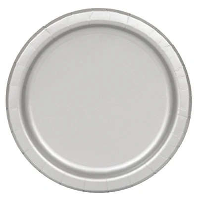 Image of Solid Silver Round Paper Dinner Plates (22cm) 16 Count Sturdy &amp; Elegant for Parties and Events
