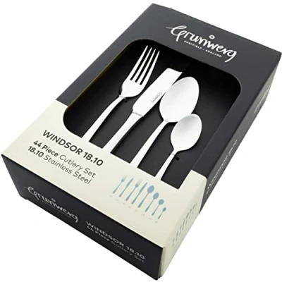 Image of Grunwerg Windsor 44 Piece Cutlery Set 44BXWSR, 18/10 Stainless Steel, Silver